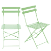 2 chaises pliantes de jardin en métal vert d'eau